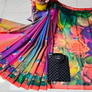 চান্দুরী ডিজিটাল প্রিন্টের শাড়ি এবং পাঞ্জাবি কাপল ড্রেস