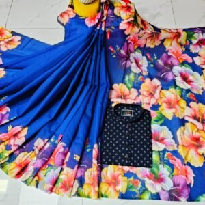 চান্দুরী ডিজিটাল প্রিন্টের শাড়ি এবং পাঞ্জাবি কাপল ড্রেস