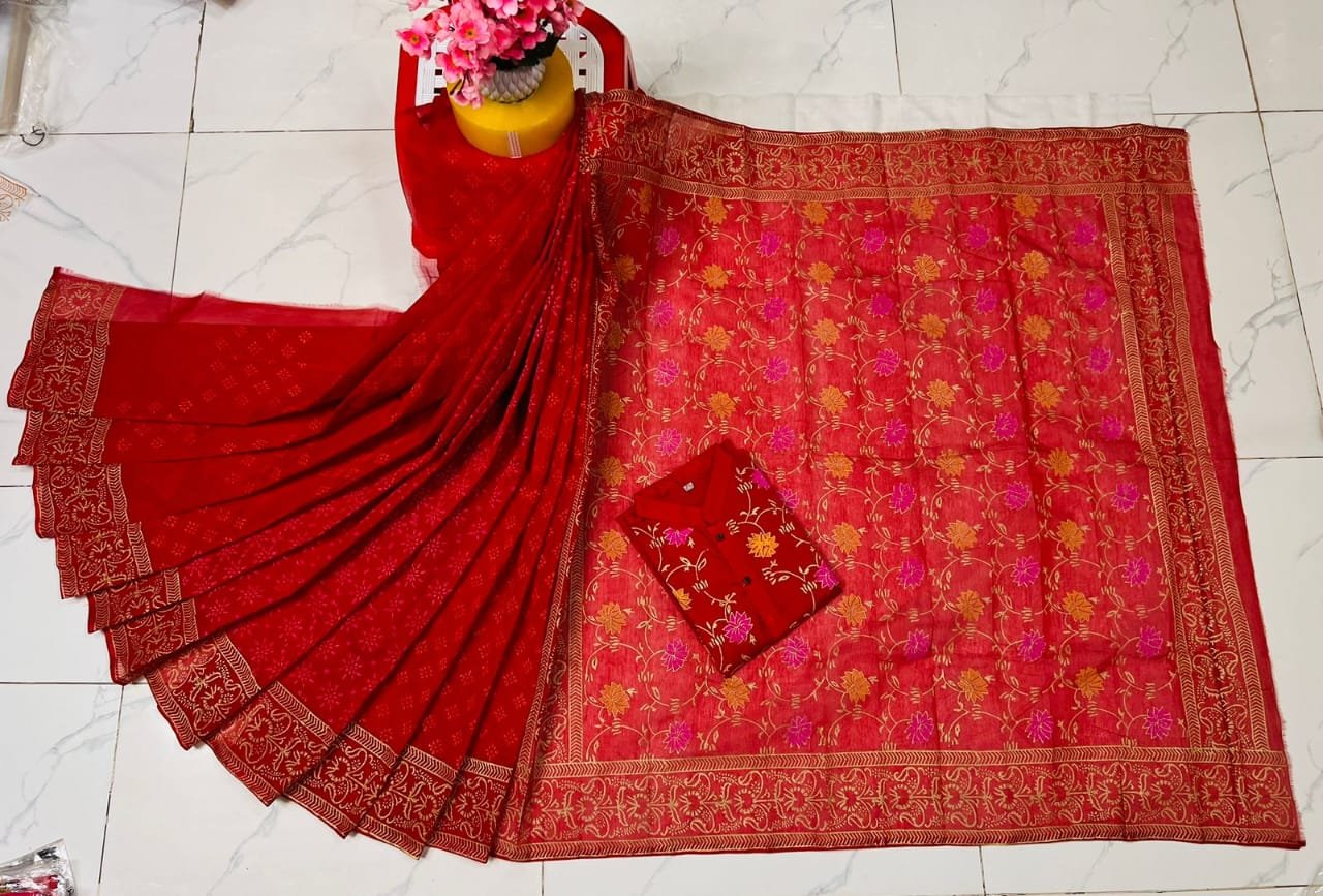 হাফ সিল্ক ব্লক প্রিন্ট কাপল সেট