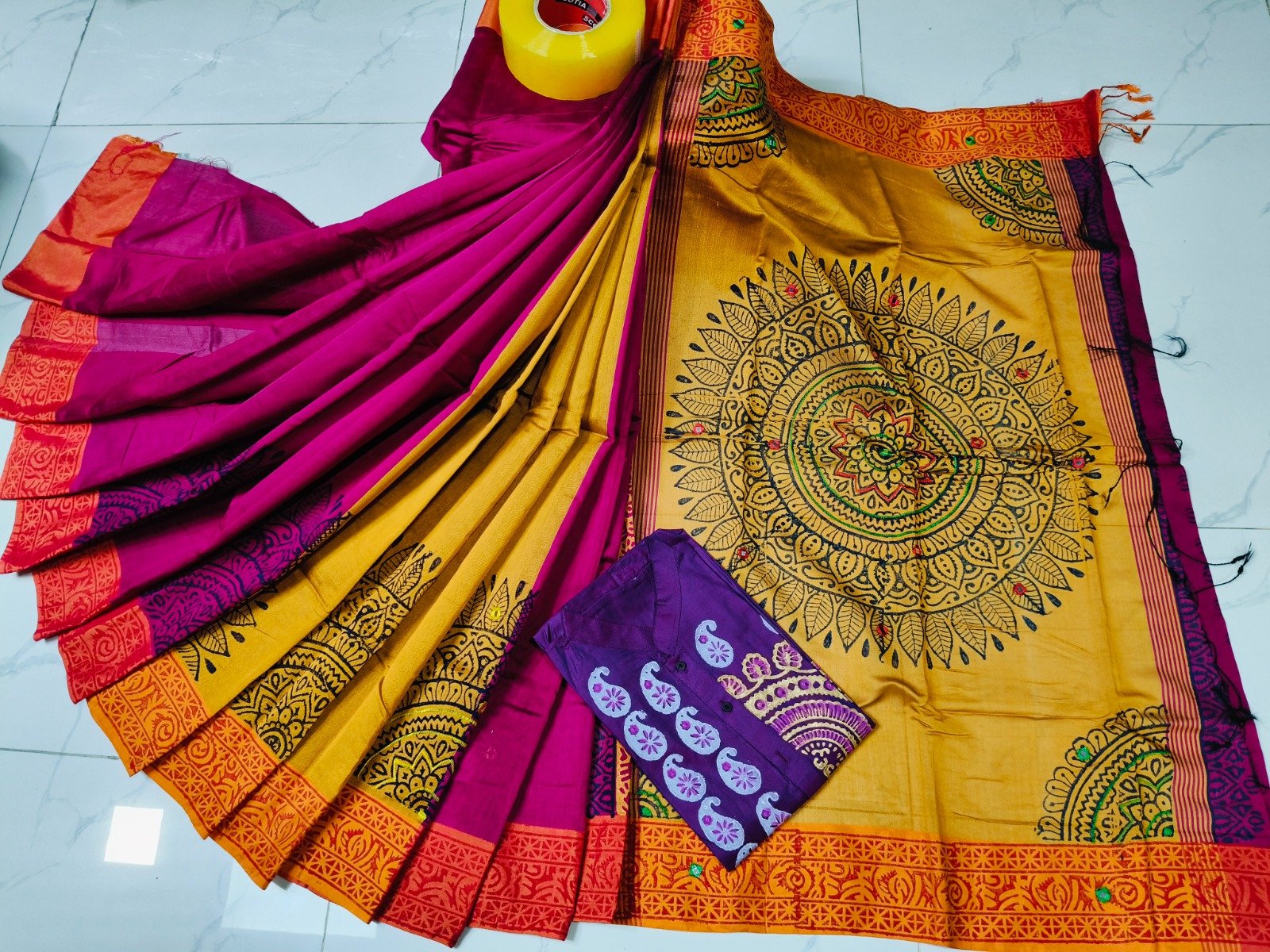 টাঙ্গাইল ধুপিয়ান সিল্ক শাড়ি পাঞ্জাবির কাপল ড্রেস