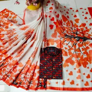 চান্দুরী ডিজিটাল প্রিন্টের শাড়ি এবং পাঞ্জাবি কাপল ড্রেস