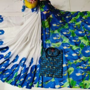 চান্দুরী ডিজিটাল প্রিন্টের শাড়ি এবং পাঞ্জাবি কাপল ড্রেস