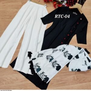 🌸 এক্সক্লুসিভ রেয়ন কুর্তি ও প্লাজো সেট (৩-পিস) 🌸