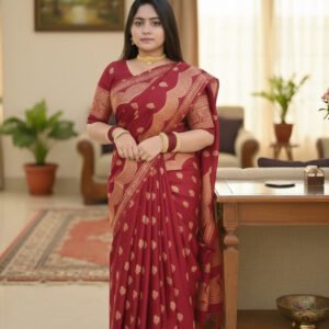 রাজকীয় সাজে জাপানি সিল্ক শাড়ি