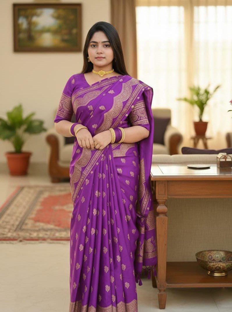 রাজকীয় সাজে জাপানি সিল্ক শাড়ি